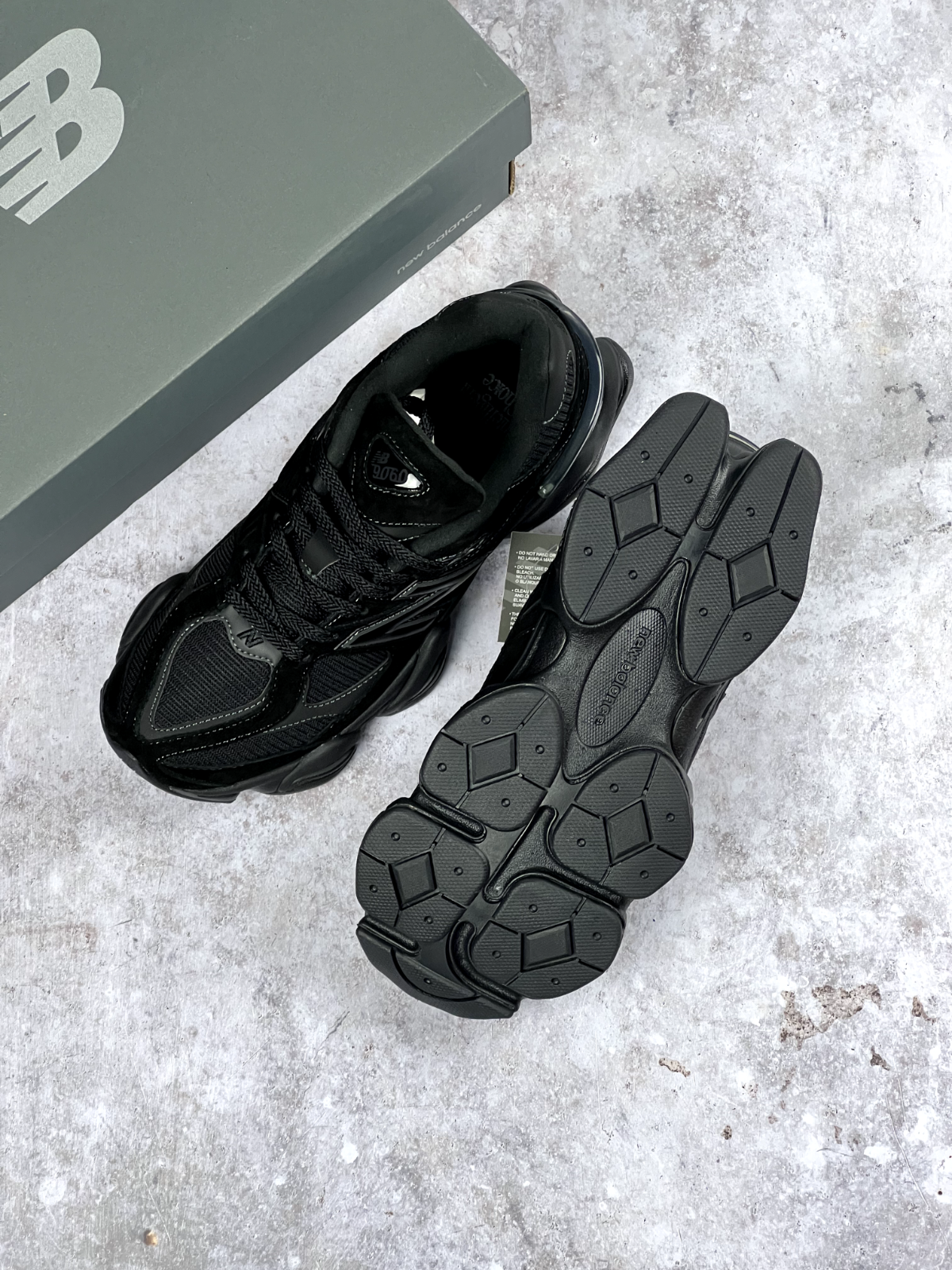 New Balance 9060 Men Running Shoe Triple Black Suede | Free Next Day Delivery