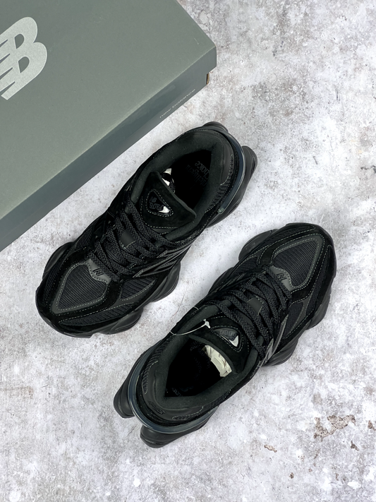 New Balance 9060 Men Running Shoe Triple Black Suede | Free Next Day Delivery
